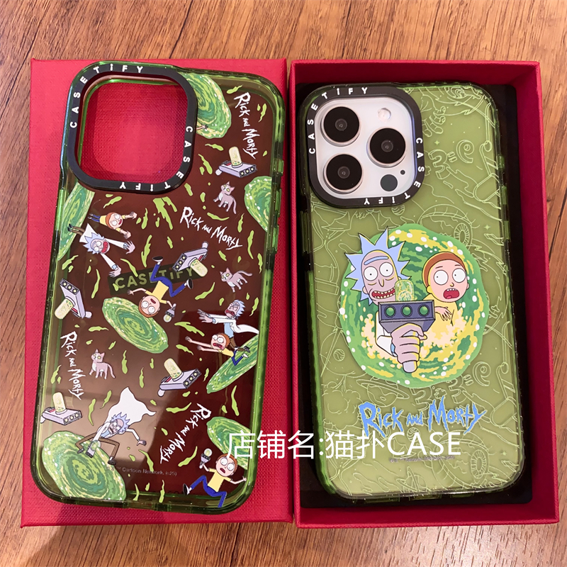 涂鸦瑞克莫蒂CASETi磁吸magsafe苹果15Pro保护套适用iPhone14Promax手机壳防摔13大孔12闪粉亚克力高级版潮