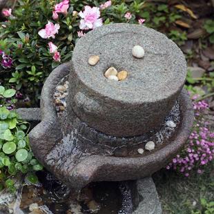 人造石磨盘假山流水摆件循环水景观庭院花园布置造景民宿院子装饰