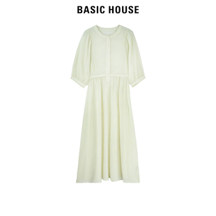 Basic House/百家好绿色连衣裙女2024夏季新款温柔风小个子长裙
