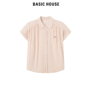 Basic House/百家好刺绣肌理感衬衫女夏小众小飞袖上衣短袖上衣