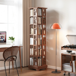 新中式旋转书架360度转角多层书柜靠墙落地儿童全实木客厅置物架