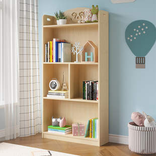 定制儿童松木书柜置物架小型多层全实木书架落地简易一体靠墙书橱