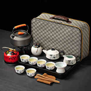 户外旅行茶具套装便携式包带烧水炉野外露营车载陶瓷功夫煮泡茶壶