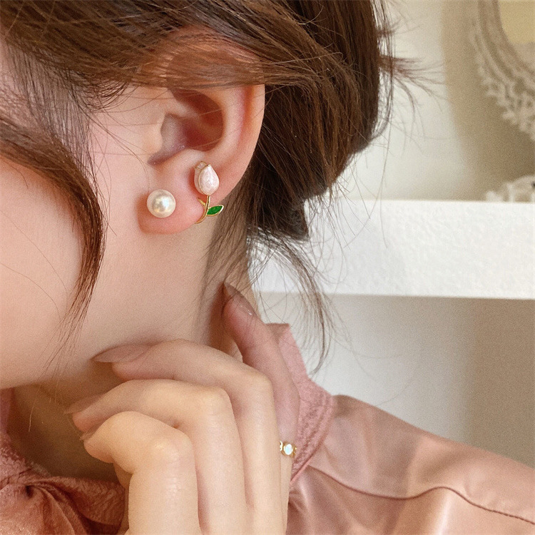 粉色浪漫郁金香耳环女甜美s925银针气质耳饰小众设计轻奢高级耳钉
