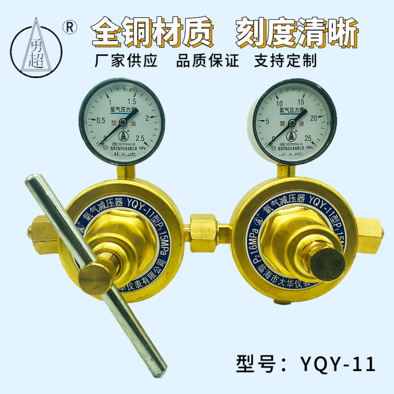 氧气减压器YQY-11型管路双级式大流量减压阀全铜减压表YQJ-11大华