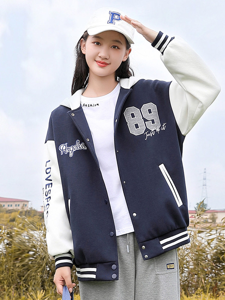 少女大童秋装棒球服美式2022撞色高中初中学生外套女潮春秋季长袖