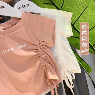 热销女童短袖T恤2020新款夏装韩版女孩上衣ins简约风字母百搭女童