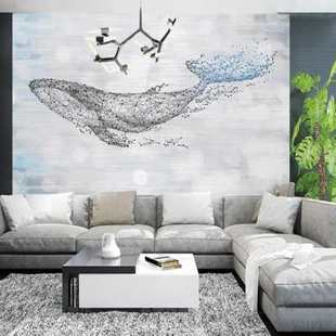 北欧几何鲸鱼墙布8D立体抽象电视背景墙壁纸客厅沙发壁画卧室壁布