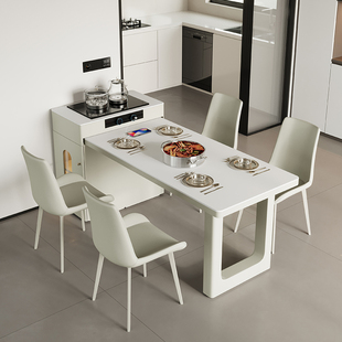 奶油风岩板法式岛台餐桌可伸缩一体家用小户型厨房现代简约餐桌