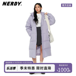 NERDY2023年冬季宽松休闲连帽中长款羽绒服情侣外套女保暖上衣潮