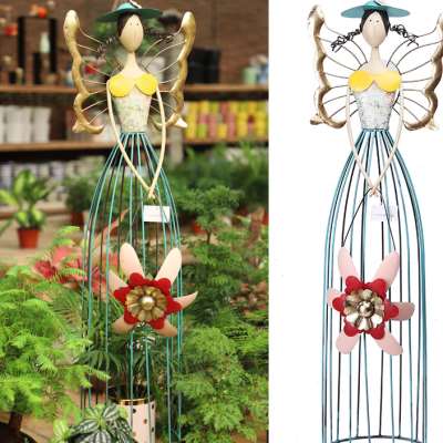铁艺北欧式花园杂货装饰摆件可爱娃娃植物铁线莲爬藤花架阳台支架