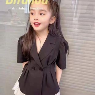 女童西装套装洋气时髦时尚韩版夏季套装中小童洋气短袖西服公主裙