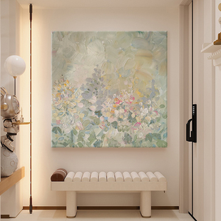 抽象花卉肌理手绘油画清新治愈装饰画客厅玄关客厅挂画奶油风壁画