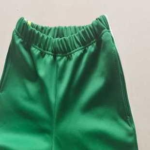 中小学生新款春秋绿色裤子拼接白杠加黄杠杠宽松直筒运动校服长裤