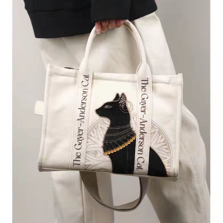 大英博物馆安德森猫刺绣手提斜挎包纯棉帆布包送朋友自用生日礼物