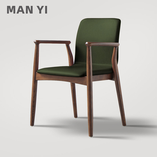 丹麦设计师椅子中古风实木餐椅功夫茶室白蜡木主人椅新款皮靠背椅