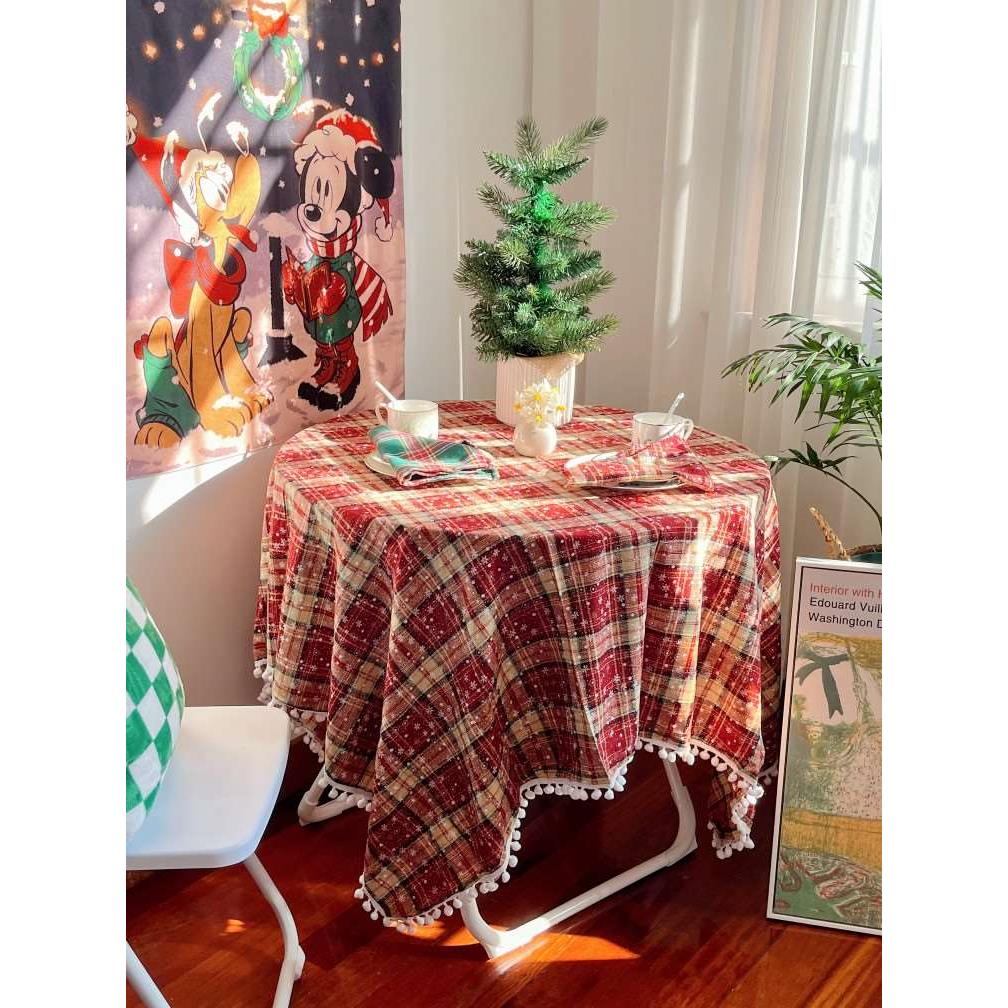 高档圣诞节格子雪花桌布ins小红薯宴会餐布摆拍背景布平安夜餐厅