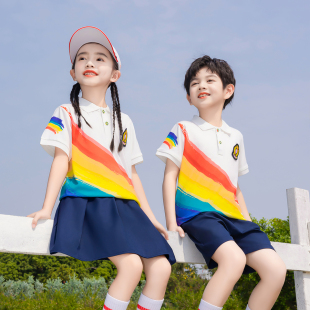 小学生班服夏季幼儿园园服夏款短袖彩虹运动会服夏装校服两件套装