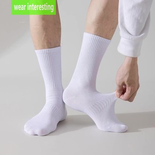袜子男青少年长筒袜夏季薄款黑白纯色透气运动毛巾底中筒男士长袜