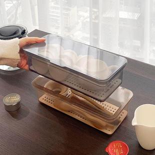 茶具收纳盒家用双层桌面带盖防尘储物盒厨房筷子收纳盒沥水架托盘