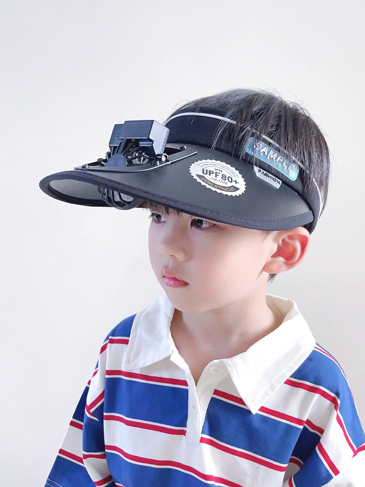 儿童防晒帽带风扇男童帽子夏款空顶太阳帽小孩遮阳帽夏季男孩凉帽