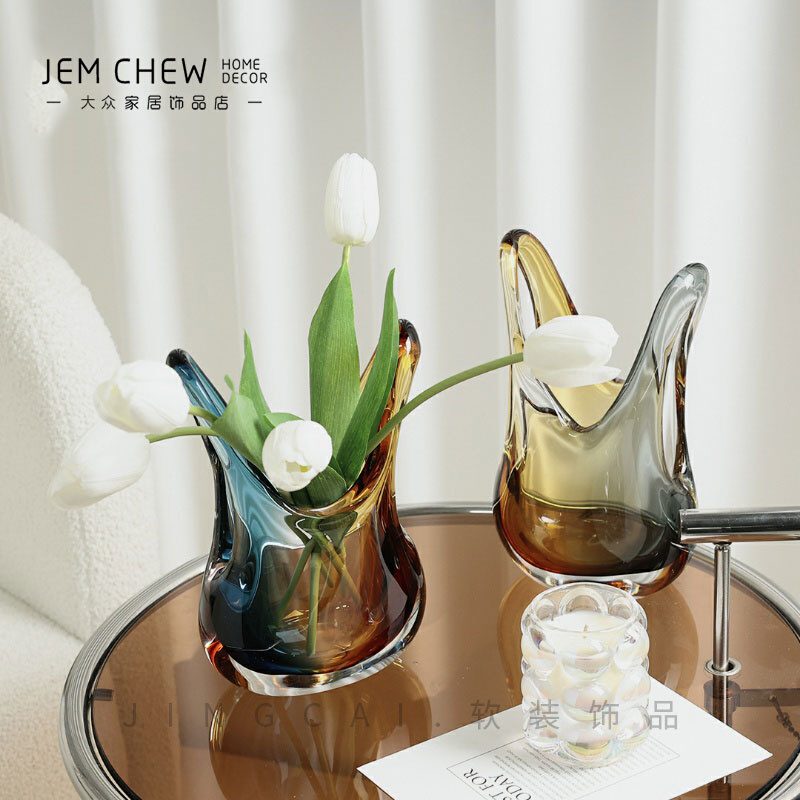 轻奢现代高级氛围感玻璃花瓶套装样板间售楼处客厅玄关家居装饰品
