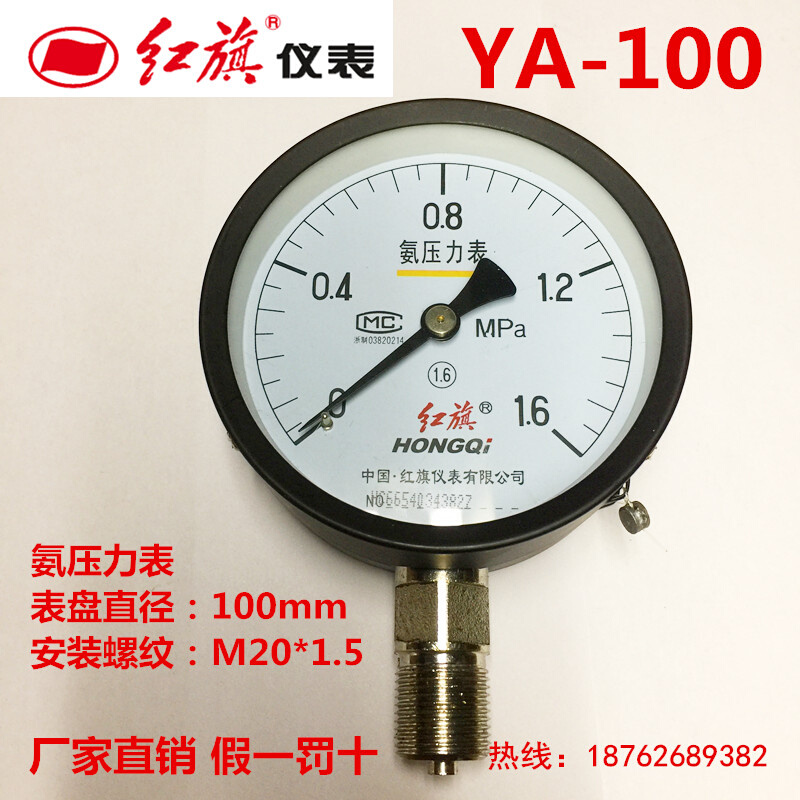 厂家直销红旗仪表氨气专用压力表YA-100真空表YZA负压表0-1.6MPa