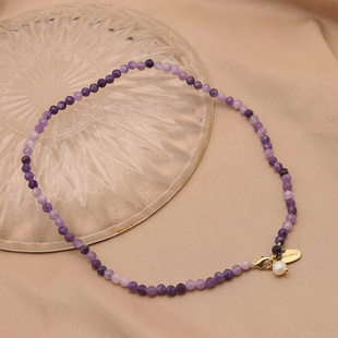 天然珍珠手链高级感紫水晶双层手串复古甜美夏季清新饰品