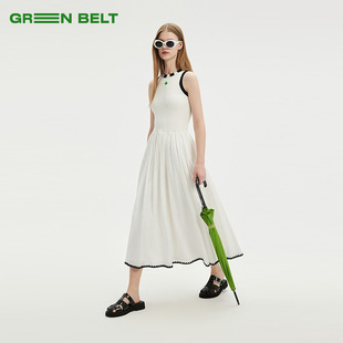 GREEN BELT白色连衣裙女高级感收腰修身a字小众设计中长款背心裙