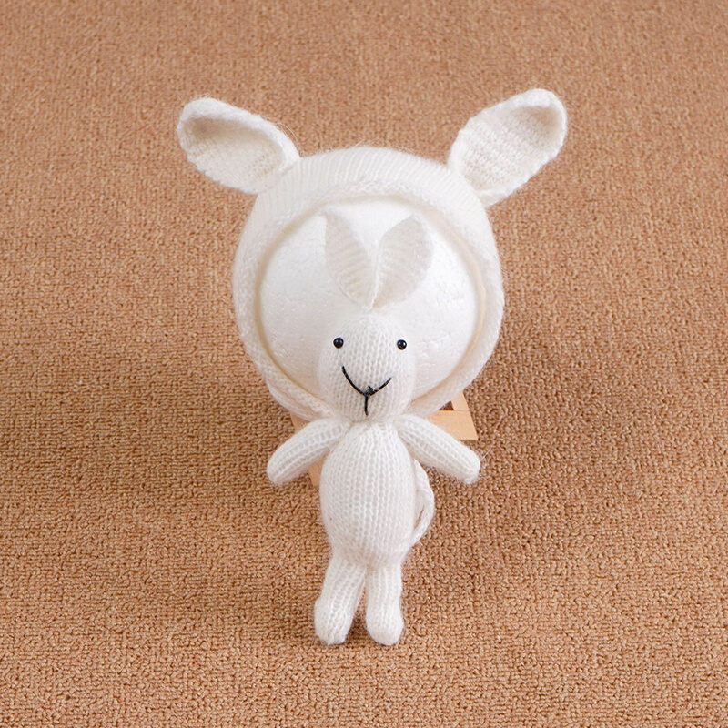 可爱婴儿拍照帽子兔子玩偶 萌宝兔年卡通针织满月新生儿摄影道具