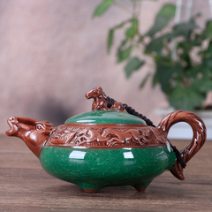 礼品茶具陶瓷茶壶陶壶冰裂釉浮雕壶过滤单壶功夫玻璃小茶壶冲茶器