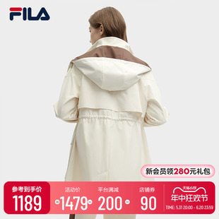 FILA 斐乐官方女士梭织外套2024春季新款时尚宽松中长款连帽风衣