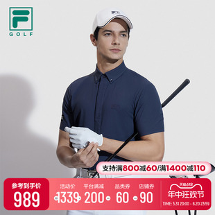 FILA 斐乐梭织翻领短袖POLO衫男2024夏新款高尔夫运动宽松T恤上衣