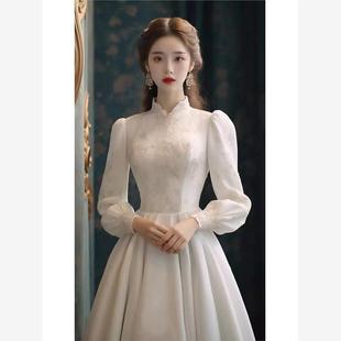 法式小香风白色连衣裙冬装女2023年新款在逃公主古着vintage长裙