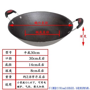 定制传统老式铸铁煎锅平用双耳家煎饼底生铁锅商无用涂层烙饼煎鏊