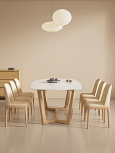 天坛家具侘寂风岩板餐桌白蜡木家用小户型实木餐桌椅组合北欧原木