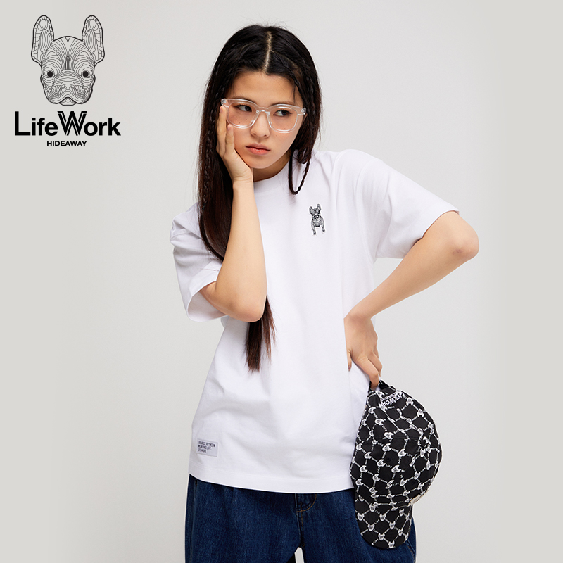 lifework2024年夏季新款短袖法斗犬图案韩版休闲宽松T恤男女同款