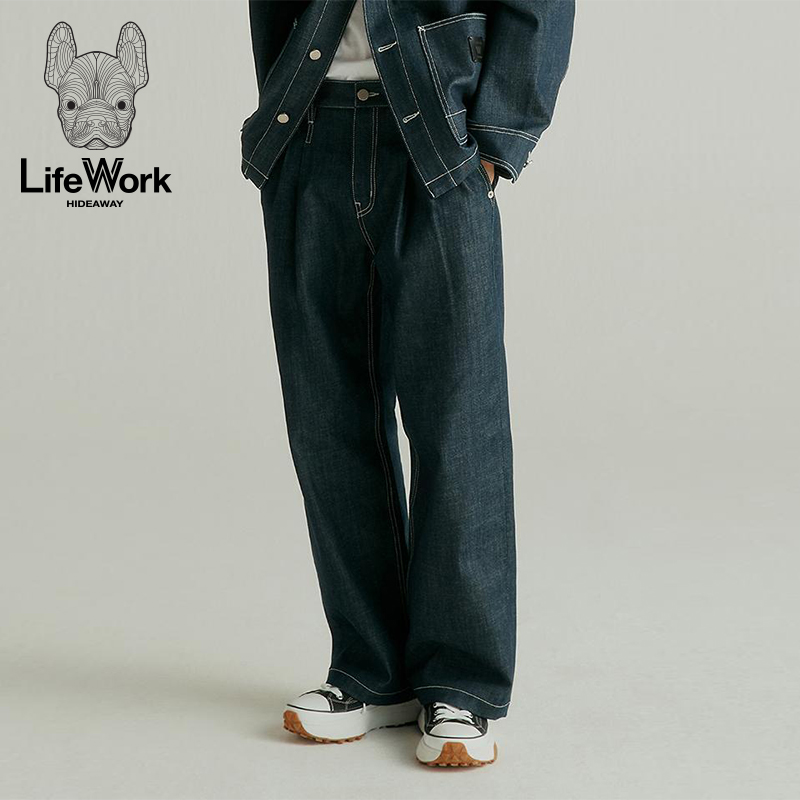 LifeWork2024年春季新款牛仔裤阔腿直筒拖地裤时尚休闲韩版潮牌