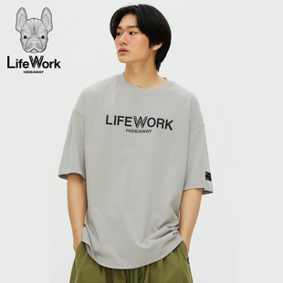 lifework2024年夏季新款T恤法斗犬图案休闲宽松短袖男女情侣同款