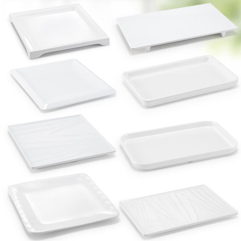 密胺浅盘子平盘商用白色仿瓷长方形塑料托盘西餐点心寿司盘蛋糕盘
