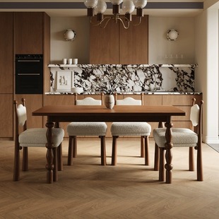 法式复古实木餐桌椅北欧小户型简约长方形白蜡木胡桃色中古风饭桌