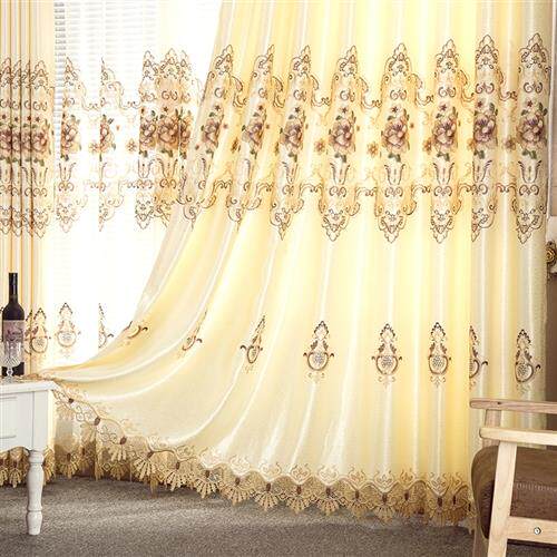 (今日10.8折)简约欧式高档客厅水溶绣花窗帘布纱成品卧室遮光阳台落地