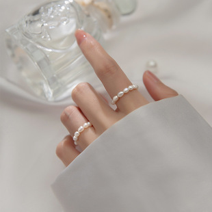 珍珠戒指女款气质可调节大小弹力绳淡水法式小众设计冷淡风指环潮