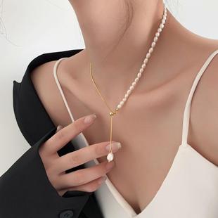 不规则巴洛克珍珠项链淡水拼接叠戴个性百搭轻奢小众设计感锁骨链
