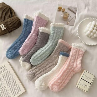珊瑚绒袜子女冬季加厚加绒保暖地板袜睡眠月子袜秋冬新款睡觉袜子
