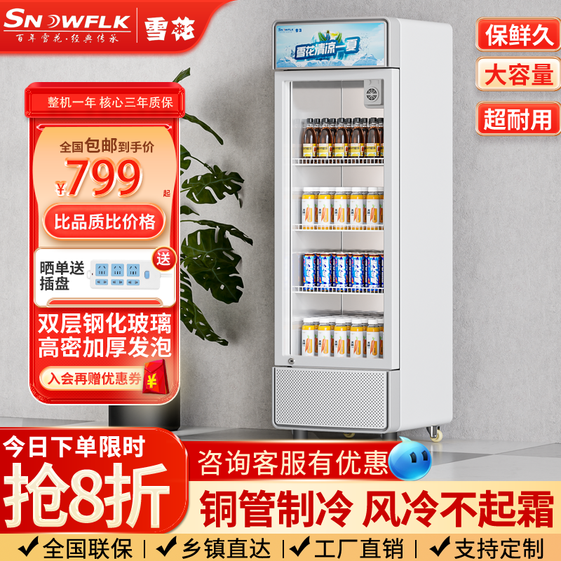 雪花（SNOWFLK）一级能效单门展示柜冷藏商用冰箱风冷无霜展示柜