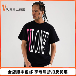 VLONE 经典粉色大V字logoT恤 男女同款 白色黑色 情侣款