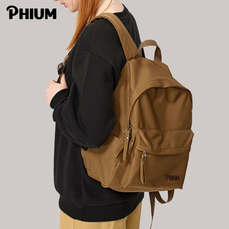 PHIUM®新品 双肩包女美式大学生高中生书包纯色休闲小众旅行背包