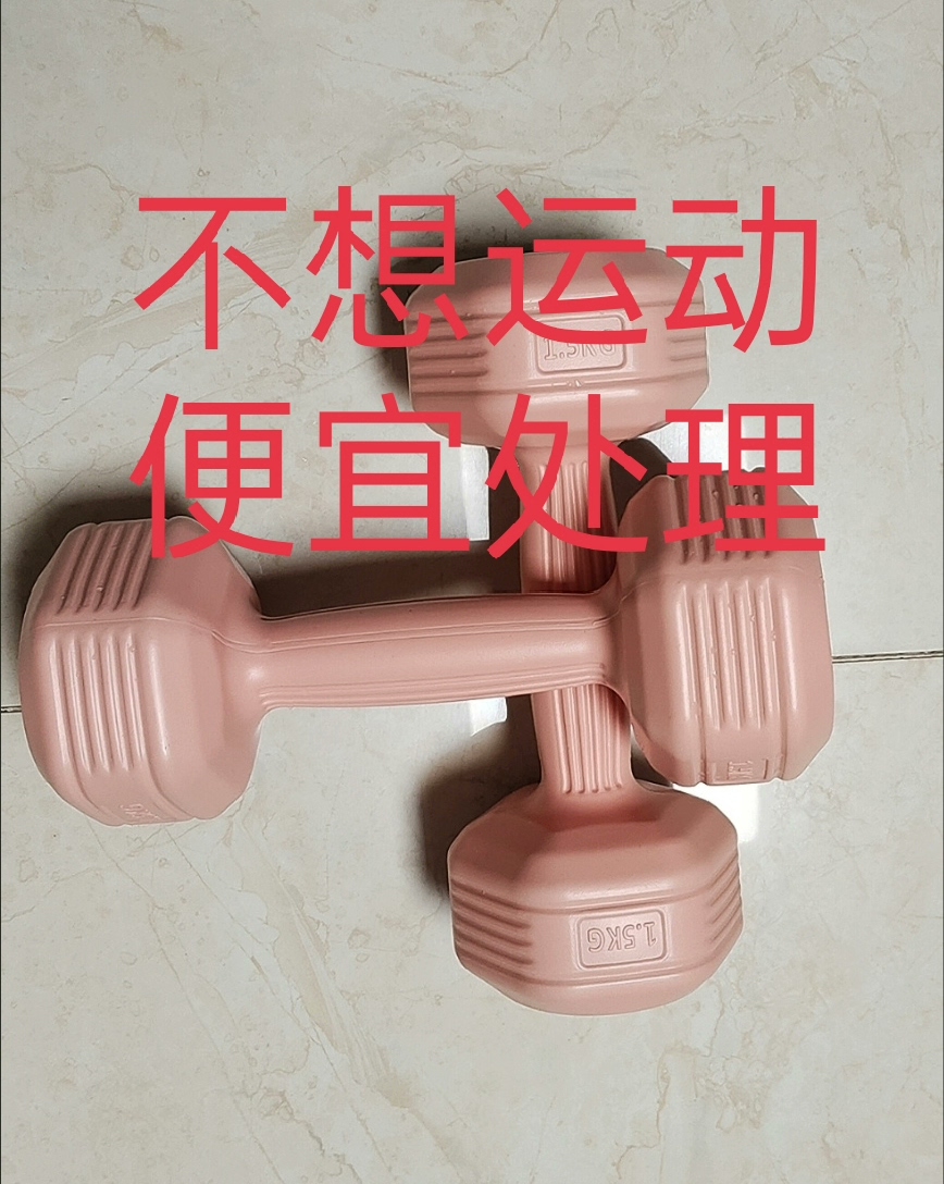 几乎全新，粉色六角哑铃一对，1.5kg-3kg都有，实心包胶