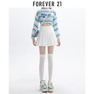 Forever21白色伯克利百褶半身裙女春季新款高腰小个子a字jk短裙子